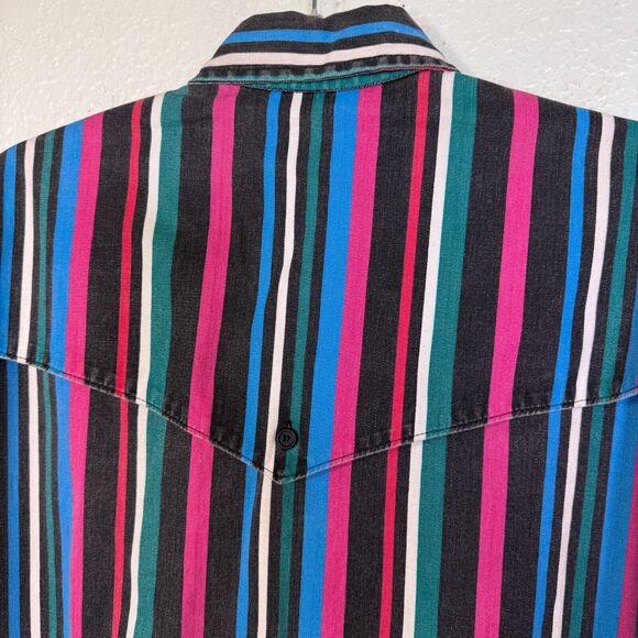 Wrangler Brushpopper Shirt Mens 16.5 X-Long Tails Stripe Button Western Vintage - Picture 8 of 11